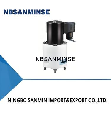 Válvula eletromagnética de politetrafluoroetileno (PTFE) com resistência à temperatura máx. de +120℃, pressão de trabalho de 0,01～0,6 MPa e resistência à compressão de 1,2 MPa