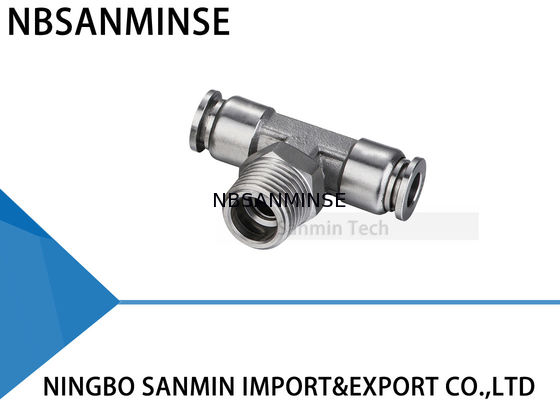 NBSANMINSE SSPT M5 M6 1/8 1/4 3/8 de empurrar de aço inoxidável de 1/2 SS316L o encaixe masculino pneumático do T do ramo do produto comestível