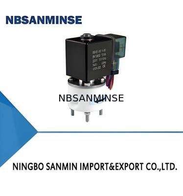 Válvula solenóide de PTFE com temperatura ambiente máxima de +60℃, temperatura do meio de 5℃～150℃ e conexões M8×1 G1/8 M6 1/4UNF-28